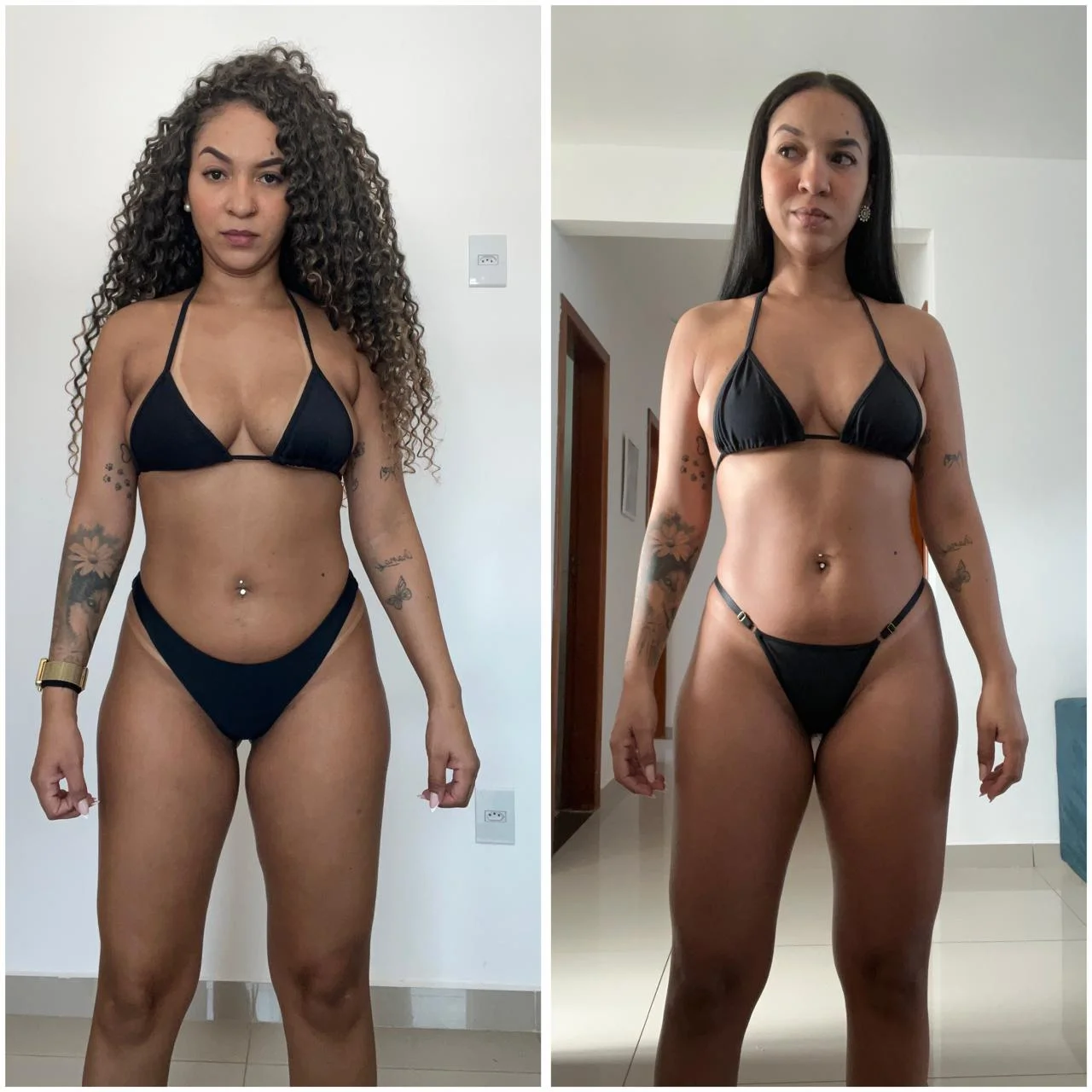Aluna antes e depois de frente